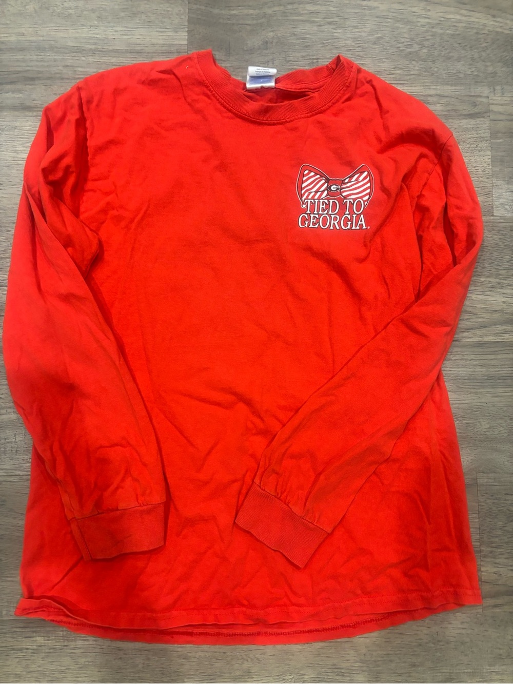 Gildan Kids' Long Sleeve Tee in Red with 'Tied to Georgia' Bow Graphic